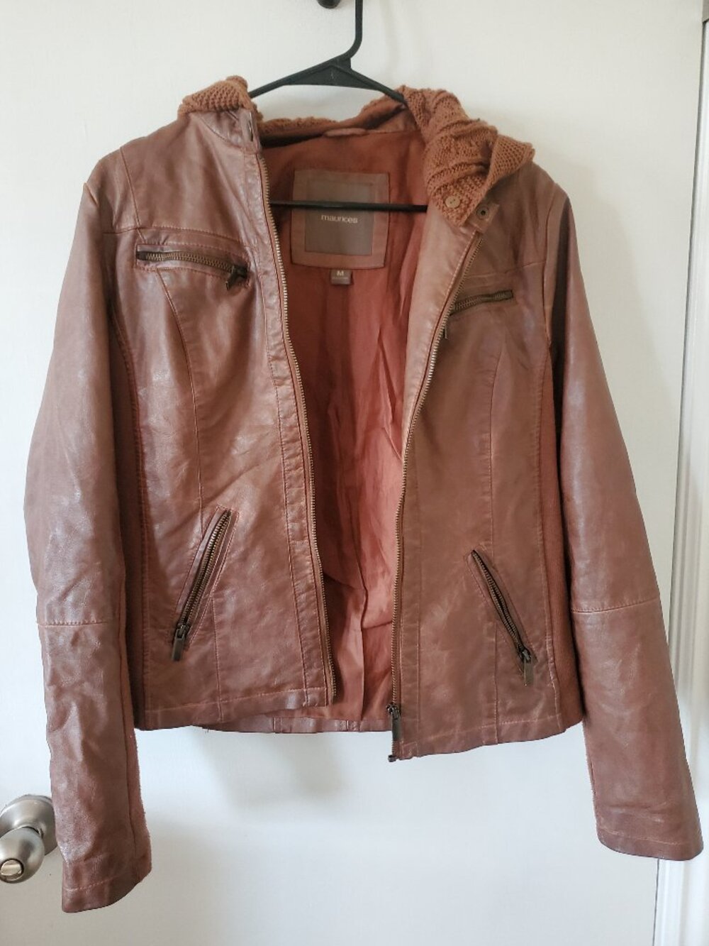Maurices Hooded Brown Leather Jacket